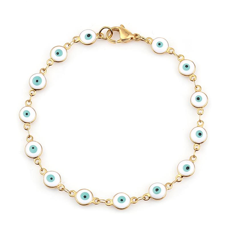 304 Stainless Steel Bracelets Gold Color Link Chain Multicolor Evil Eye Enamel Bracelets For Women Man Gift 19.2cm ,1 Piece