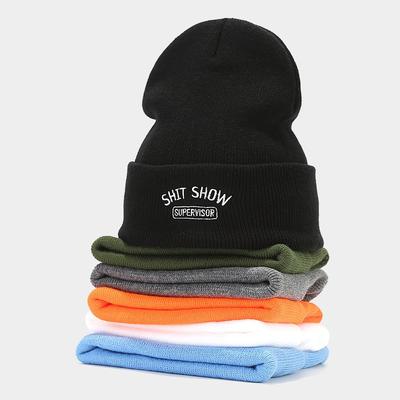 70G Round Machine Acrylic Knitted Hat Tide SHIT SHOW Embroidered Letter Stack Wool Hat Winter Hundred Personality Hat