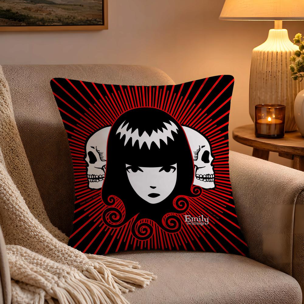 Classic Anime Comics Emily The Strange Pillow Case Soft Plush Cushion Cover Double Print and Invisible Zipper for Sofa Home Car