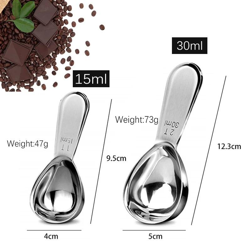 Cucchiaio Dosatore Caffè In Acciaio Inox 304 - 15ml E 30ml Con Manico Corto (Set Da 2 Pezzi) - 2