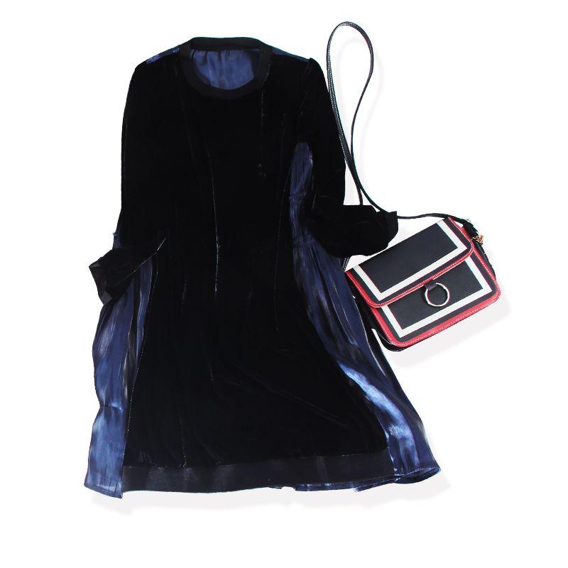 

Autumn and Winter Potbelly Rich AB Surface Velvet Dress Blue Cascade Patchwork back