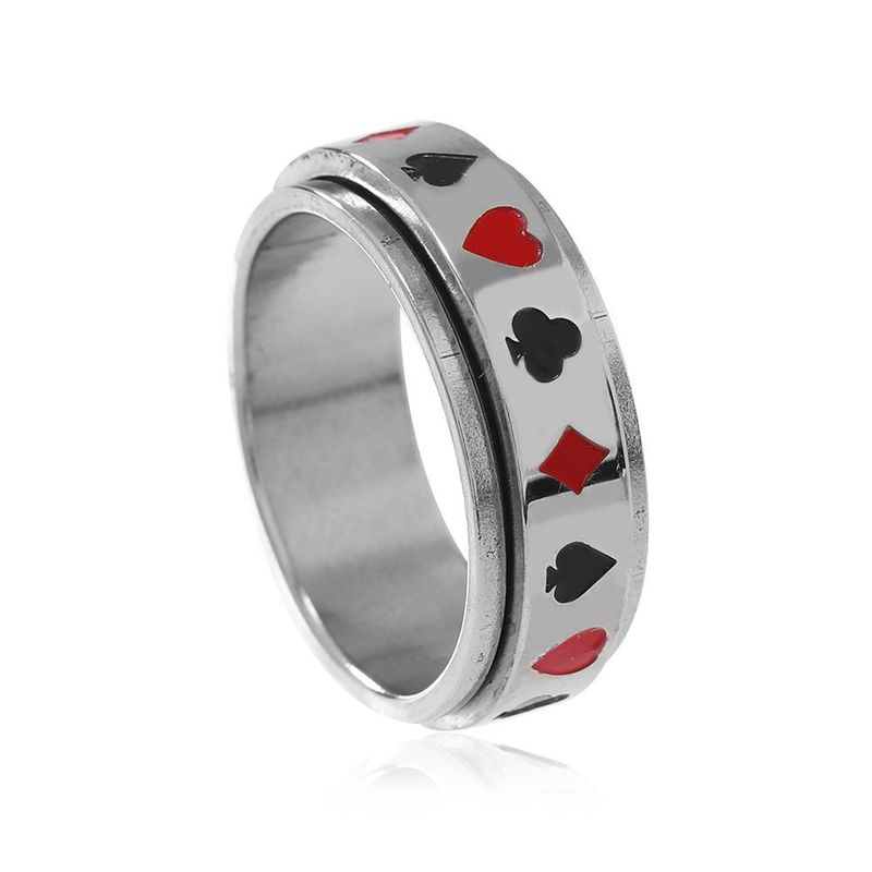 

Europe and America Cross Border Playing Card Titanium Steel Ring Men Personalized Hip Hop Rotatable Decompression Ring Stainless Steel Ornament Black Red No. 9