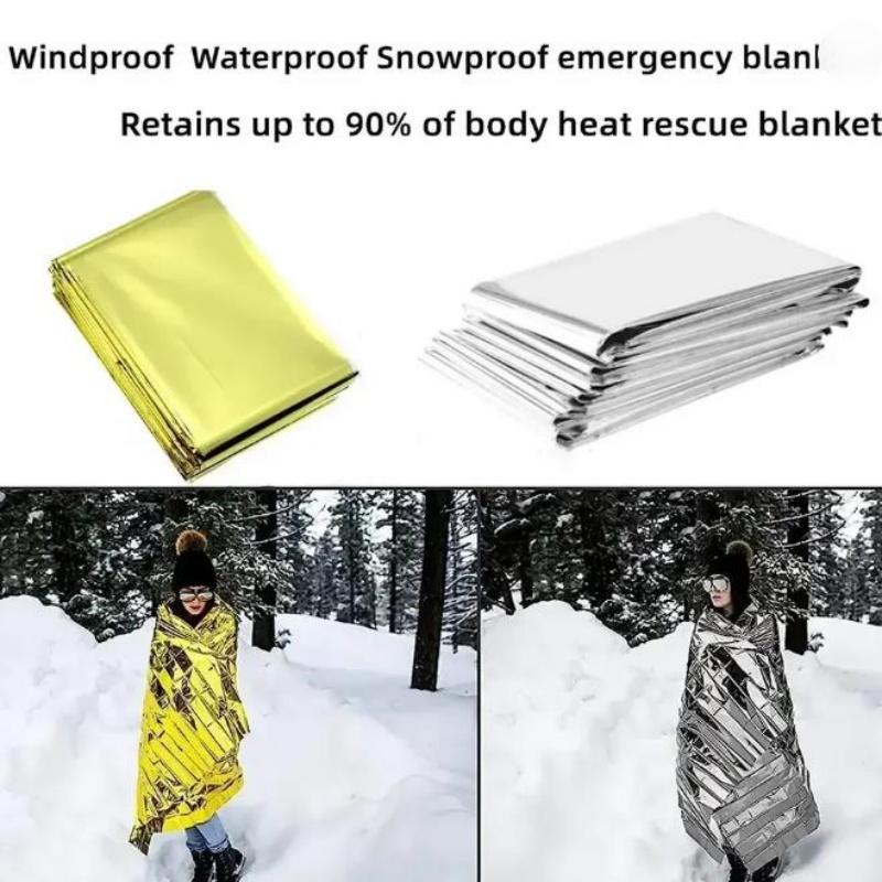 Emergency Thermal Poncho Blanket Lightweight Water-Resistant Windproof Sunshade Reusable First Aid Mat Pad Cover for Camping