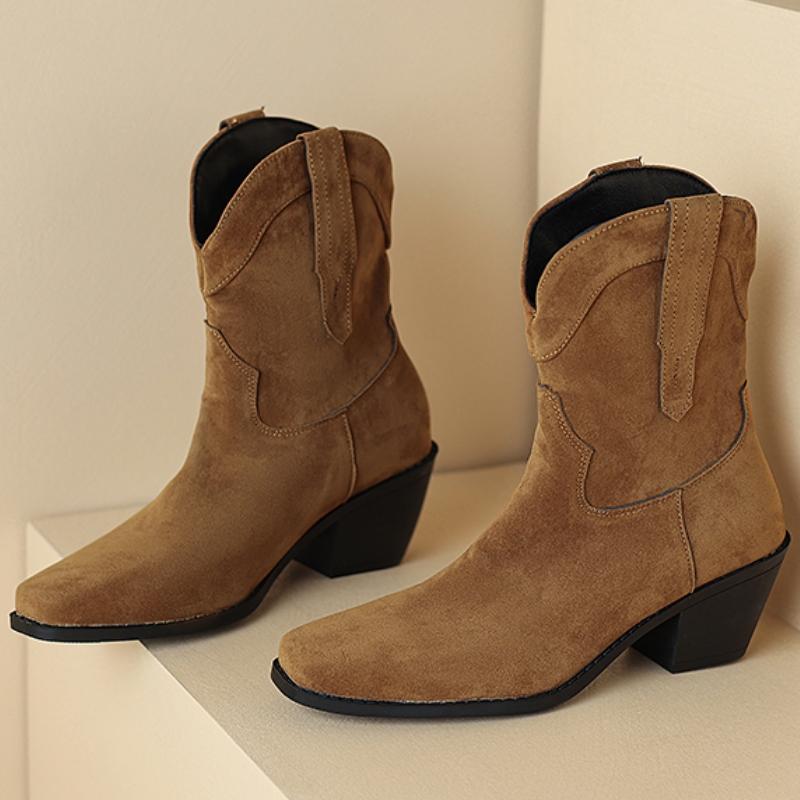 Faxu Suede Ankle Boots for Women Autumn Winter Black Brown Short Boot Low Heels Party Shoes Ladies Brand Large Size 48 Comfort