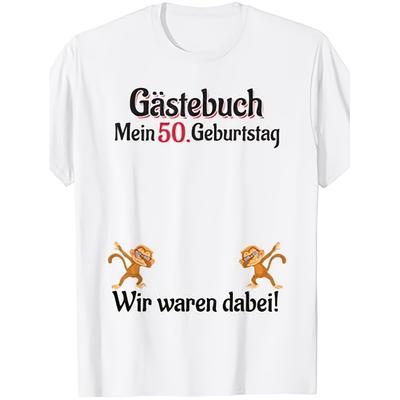 Men'S 50Th Birthday T-Shirt With Dabbing Monkeys Guestbook - Milestone Celebration Round Neck Short Sleeve Shirt, Suitable For Milestone Events,