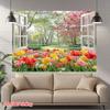 2D Spring Tulip Forest Wall Art Sticker Window View Home Background Cloth