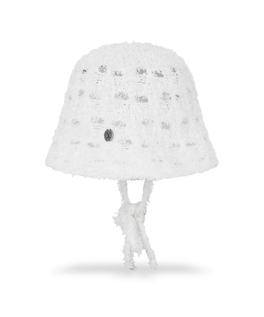 Bajal Va Curved Oval Metallic Knit Punching Bucket Hat White