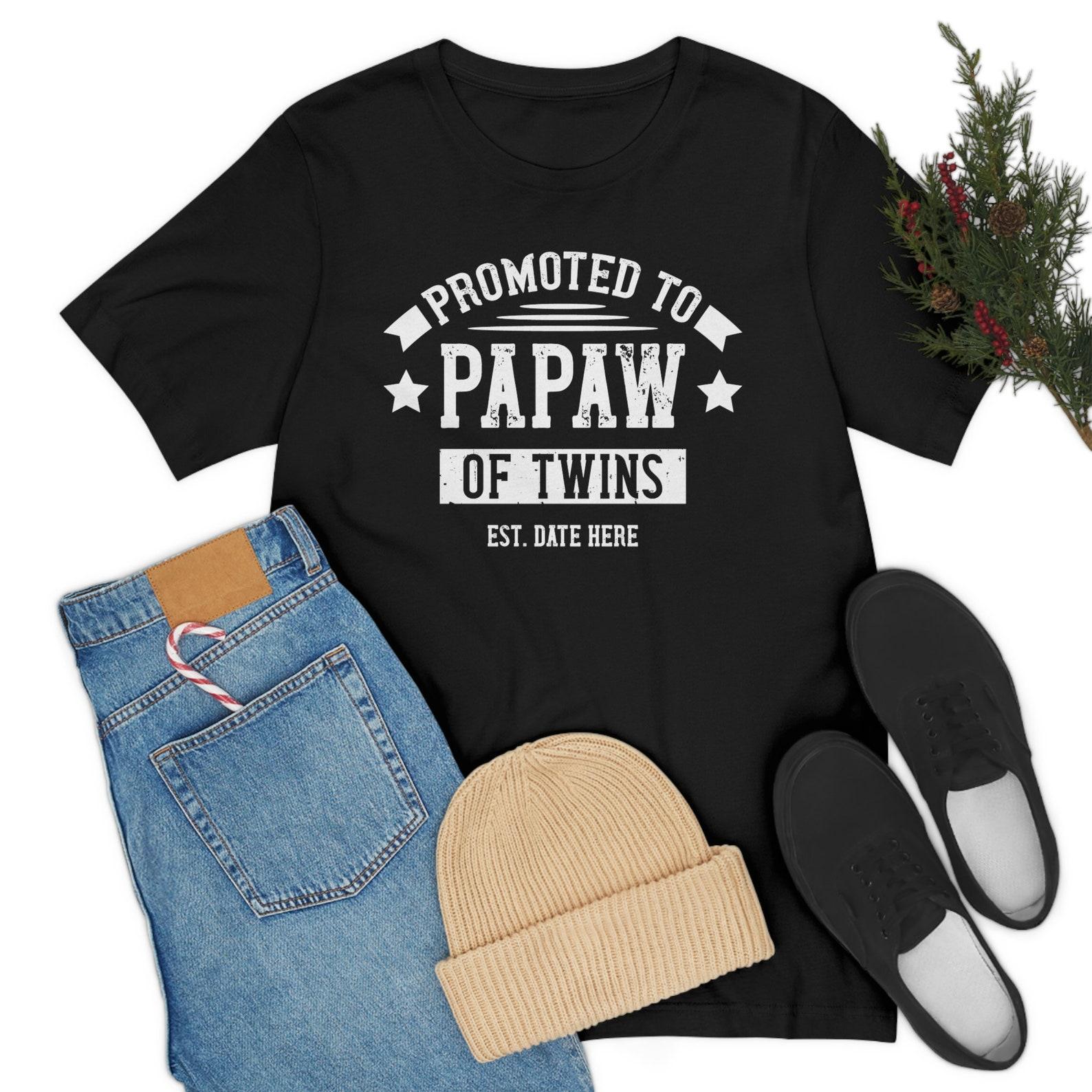 Personalized Promoted To Papaw Of Twins Unisex Tee Shirt, Gift for Grandfather, Pawpaw Of Twins ,Baby Shower Twins , Pregnancy Announcement 3XL