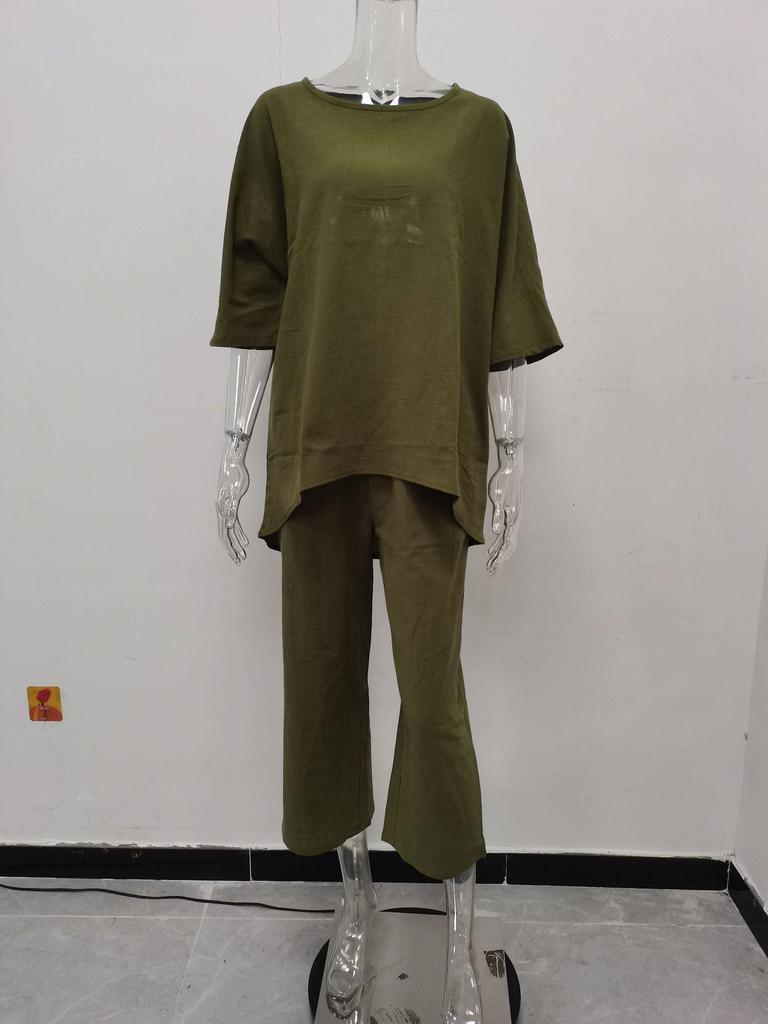 Europäischer & Amerikanischer Übergrößen Damen Lockerer Lässiger Unregelmäßiger Langarm Einfarbig Sportbekleidungsset