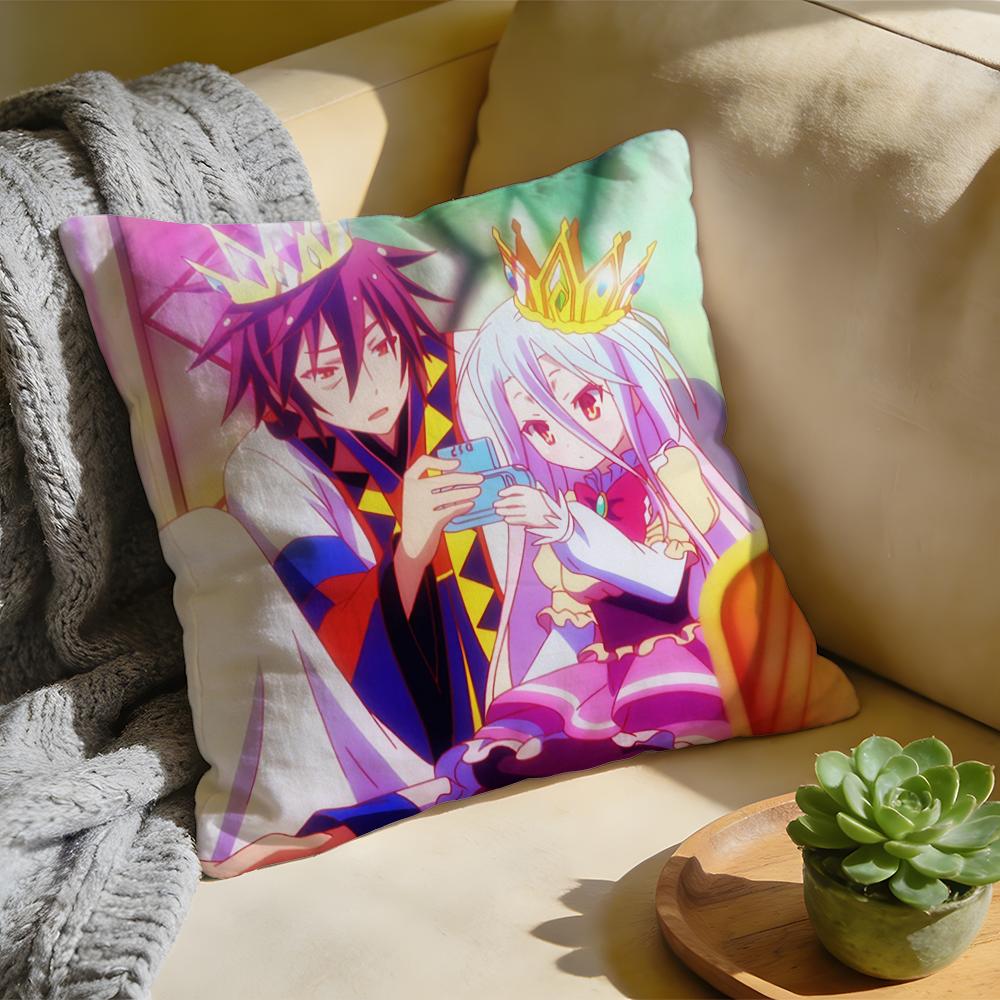 No Game No Life Anime Cushion Cover Washed Linen Soft Breathable Decorative Case For Sofa Home Pillow Cover