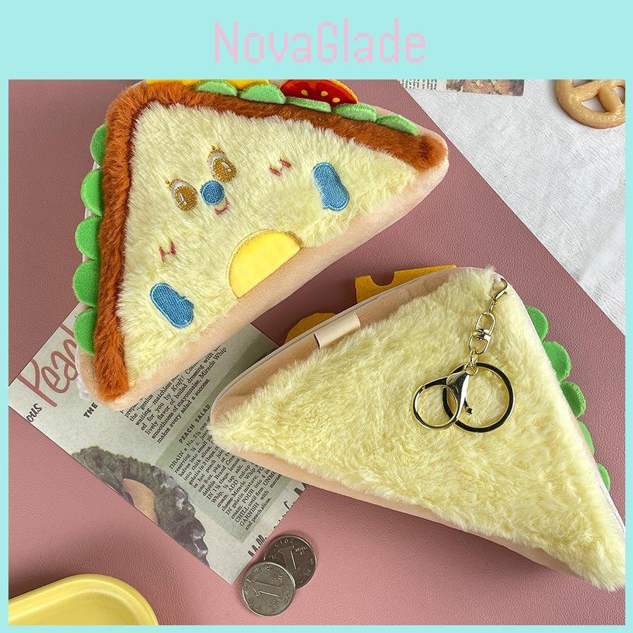 Creative Cartoon Sandwich Plush Coin Purse Fun Food Keychain For Kids Soft Storage