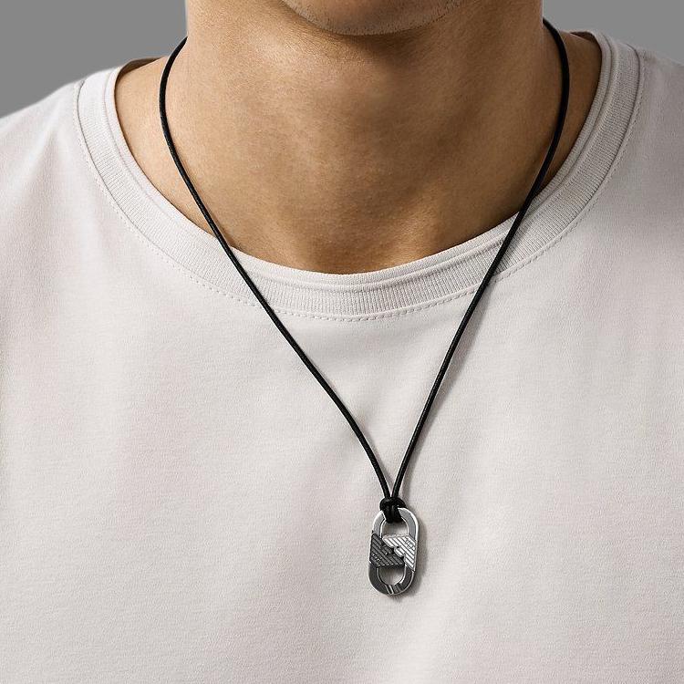 Emporio Armani Color Block Textured Design Stainless Steel Necklace Men necklace Black EGS3170040