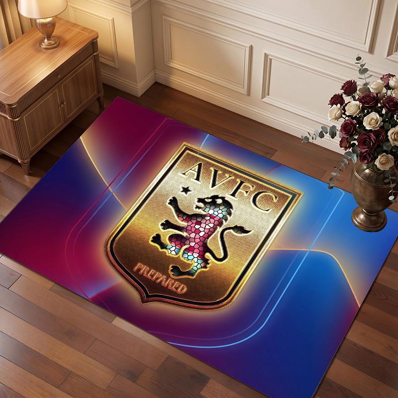 Aston Villa Football Print Crystal Velvet Rug, Comfortable Water Absorbent Non Slip Indoor Floor Carpet