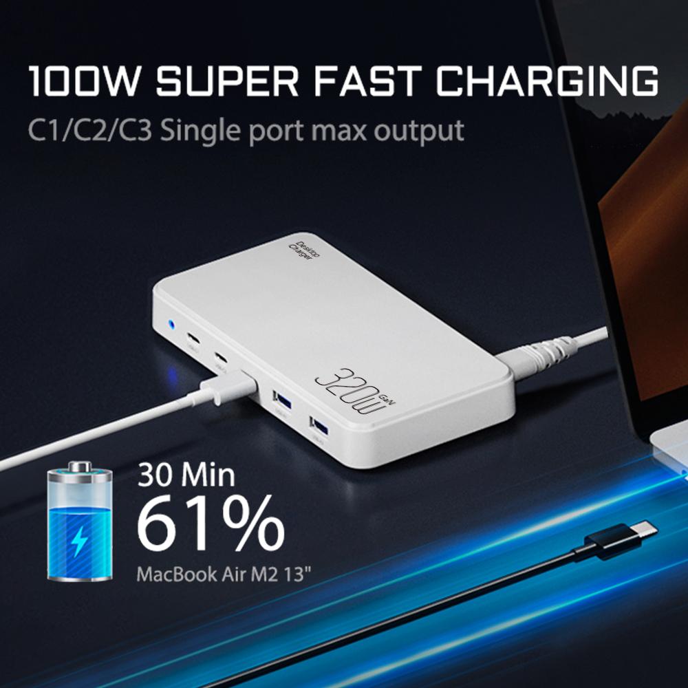120W PD3.0 GaN USB-C Charger Station for Cellphones, 5-port Fast Charging Hub, Smart Multiple Adapter Device for Iphone Ect