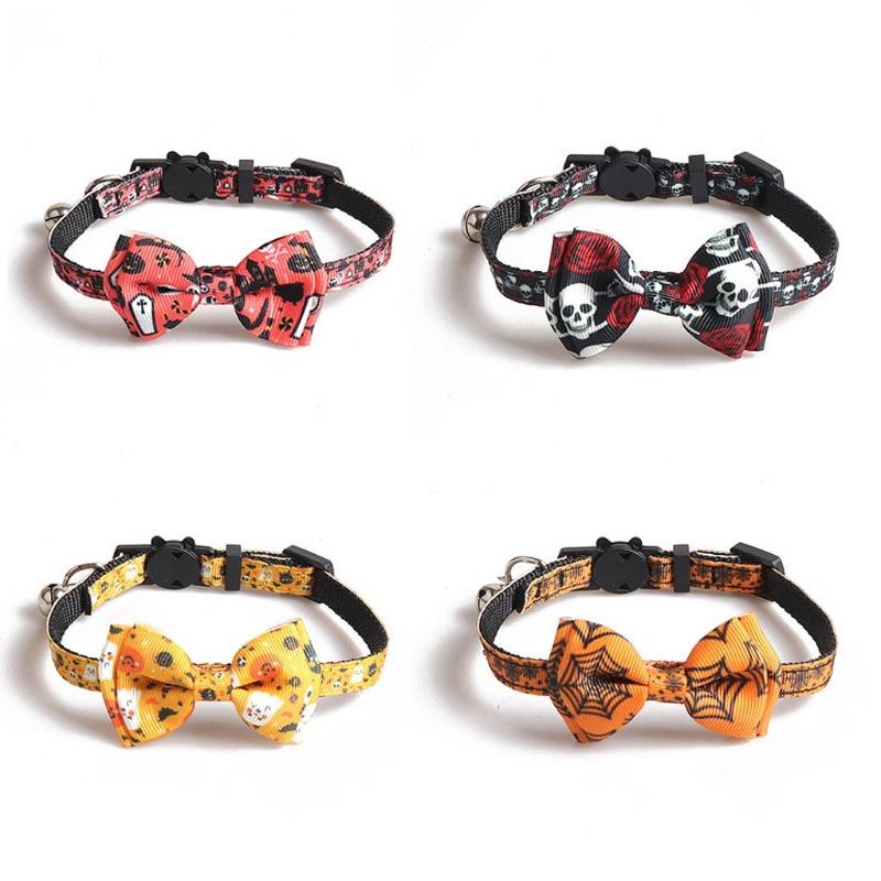 Halloween Collar for Cat Pet Breakaway Collar Suit for Dog Neck Decors Elegant Cat Collar with Castle Cobweb Rose Skull