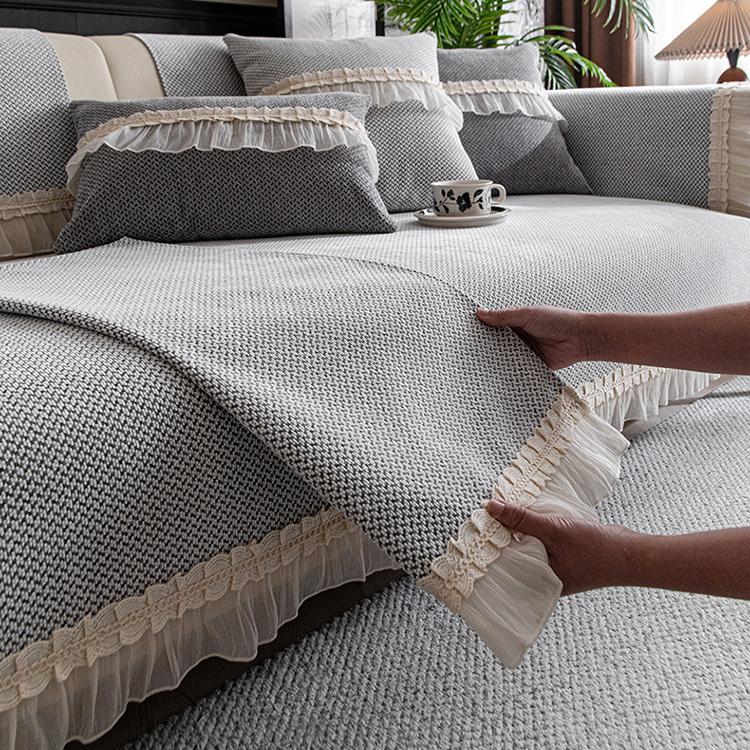 Francuska poduszka na sofę z szenili, uniwersalna antypoślizgowa na każdą porę roku, poduszka na siedzisko do salonu, jednolity kolor, wysokiej klasy pokrowiec na sofę, ręcznik z tkaniny