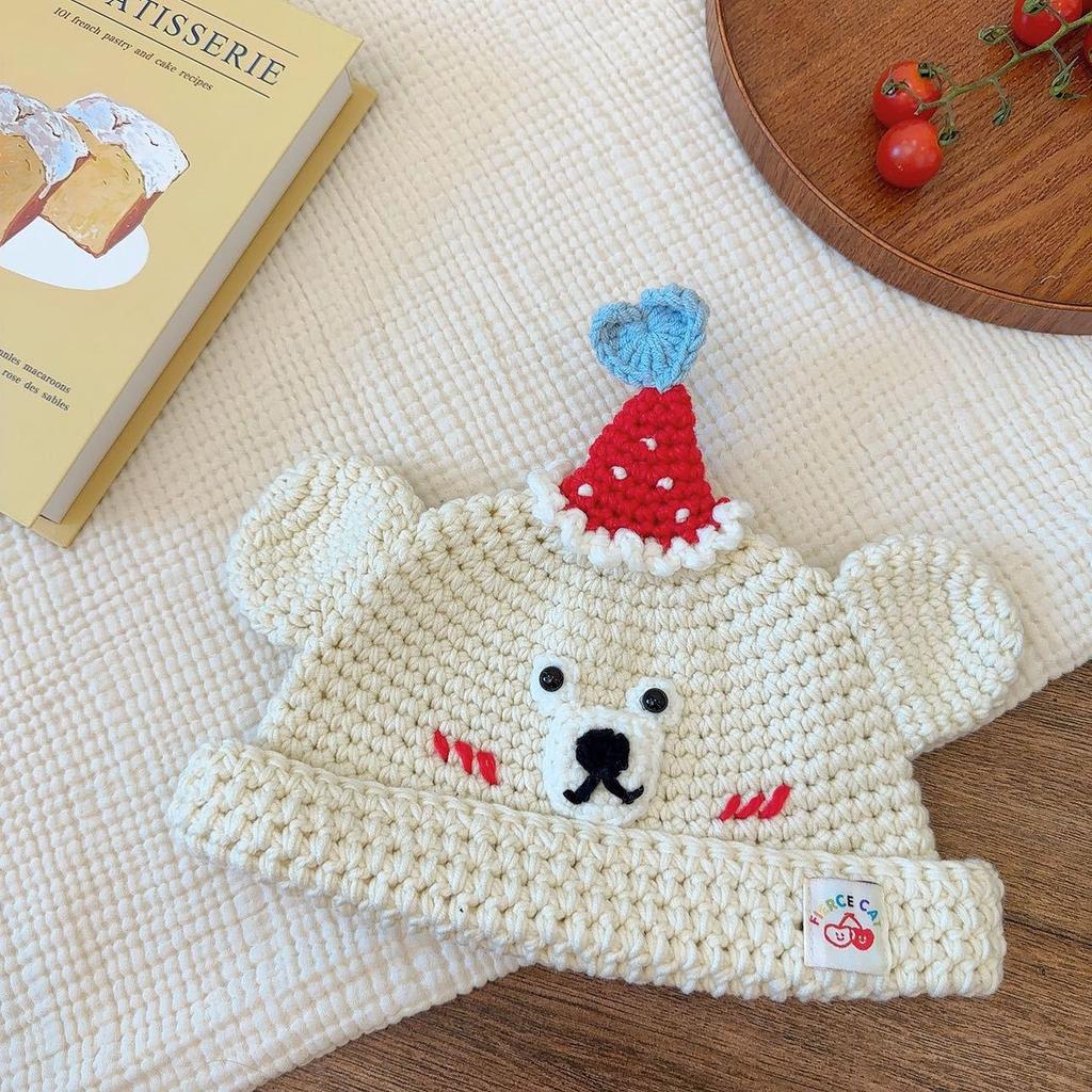 Trendy 2025 Handmade Knitted Cartoon Bear Wool Hat – Perfect Gift for Besties