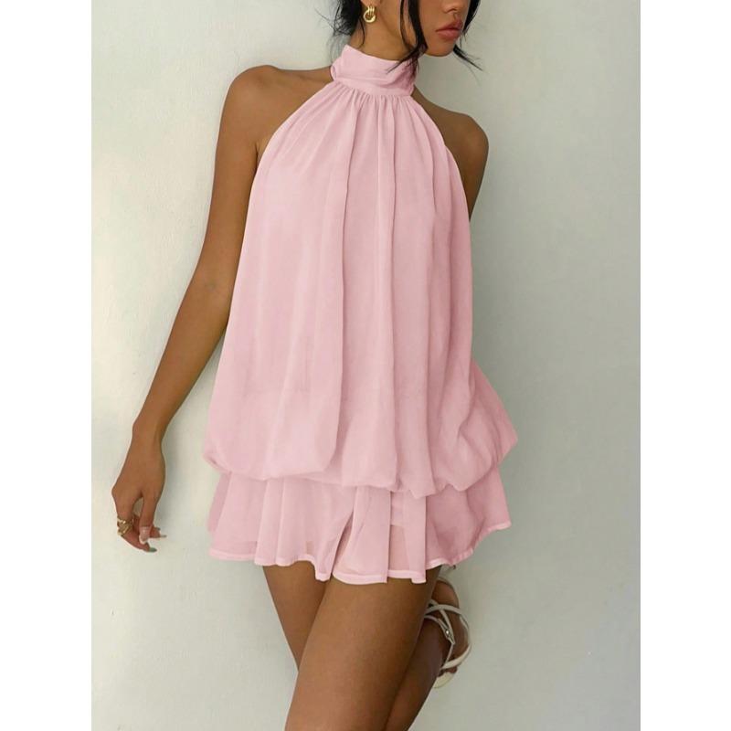 Sleeveless Halter Neck Summer Sexy Women Mini Short Dress Backless 2026 Fashion New Pink Slim Fit Party Dress Sweet Hot Girl Elegant Evening Dresses