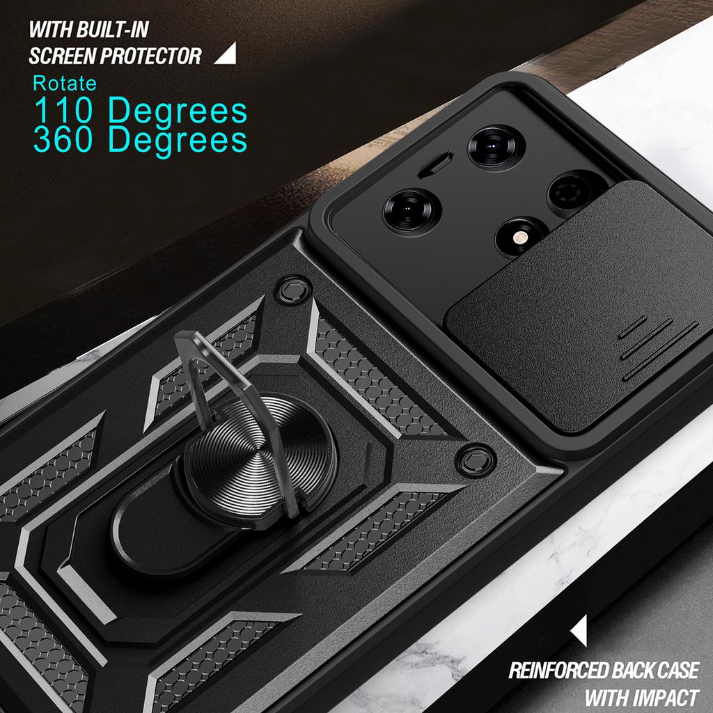 For TECNO Spark 10 Pro PC+TPU Anti-Scratch Phone Case Slide Lens Protection Kickstand Cover
