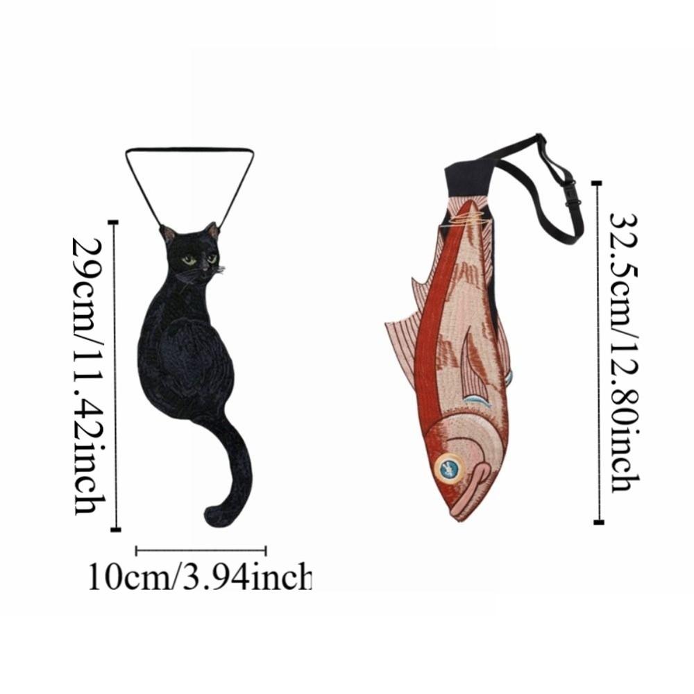 Farbkontrast Schwarze Katze Serie Krawatte Verspielter Fisch Asymmetrisches Design Französische Vintage Fliege Bohème Stil Lustig