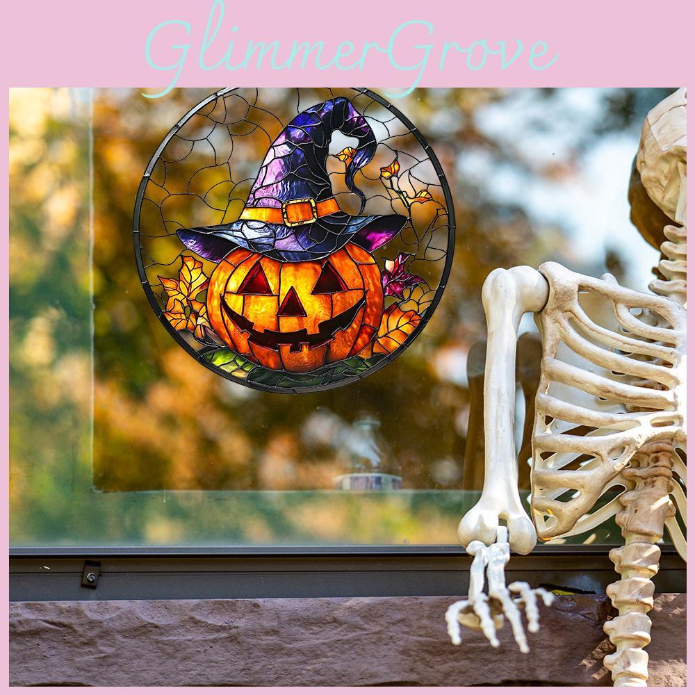 Halloween Pumpkin Witch Hat Uv Static Glass Showcase Home Stickers Decor