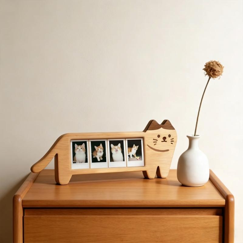 Cadre Photo en Forme de Chats, Cadre Photo Élégant en Bois pour Affichage sur Table, Cadre Photo Mini Chat Ornement Objets de Collection