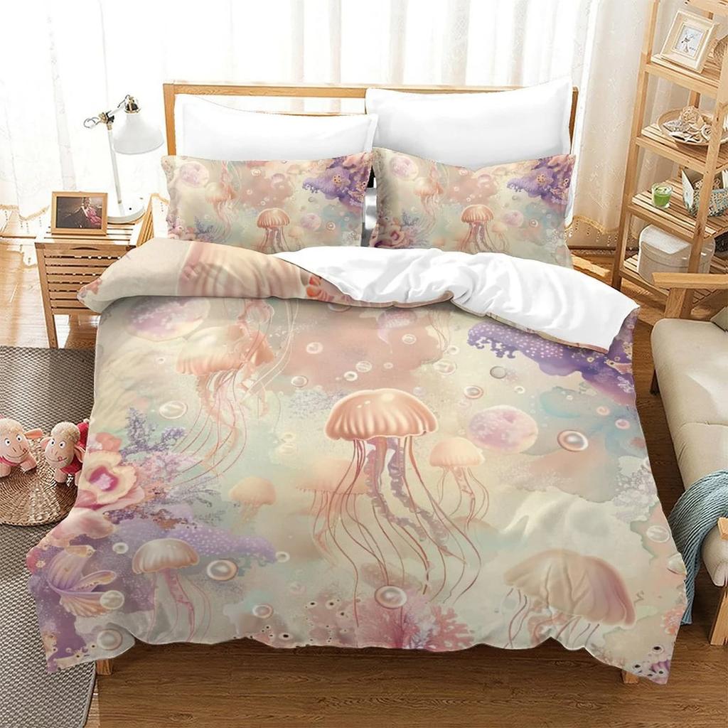 Duvet Cover Set Cartoon Jellyfish Printed Bedspreads Adult High Quality Bedding Set Bed GiftQueenWarm And ComfortableBoys