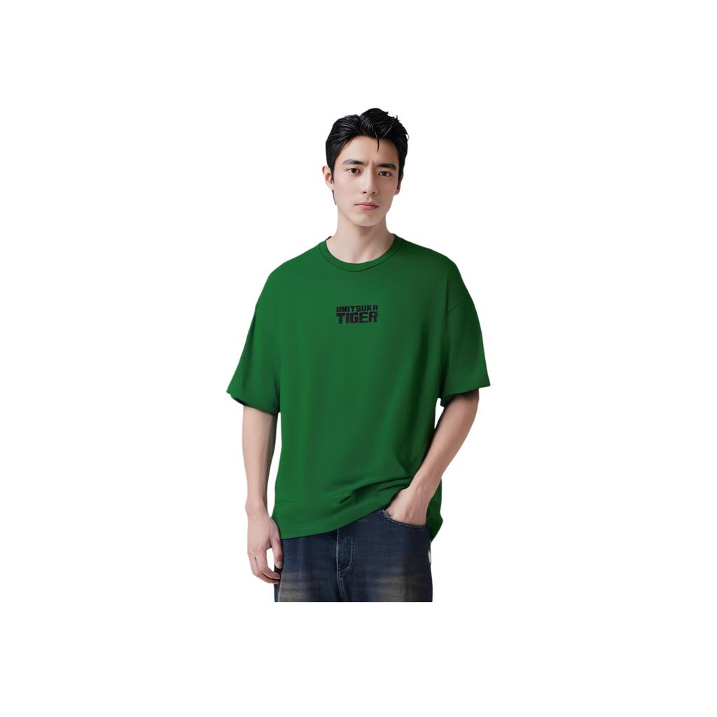 ONITSUKA TIGER Oversized Tee With Brand Logo Letter Print Casual Round Neck Solid Color Short Sleeve T-Shirt Unisex Tops Green 2183B280-300