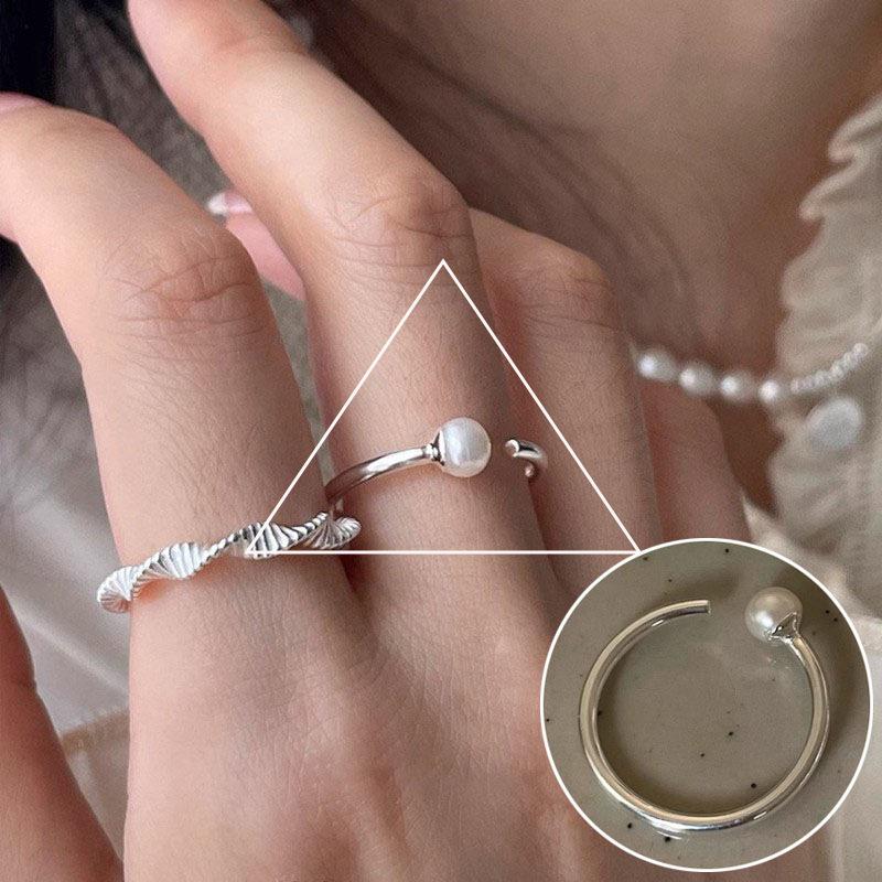 Prsten ve stylu korejském S925 postříbřený s nepravidelným listem - Dámská vintage móda, Jednoduchý zakřivený okraj Srdce Geometrický Otevřený design pro ukazováček.