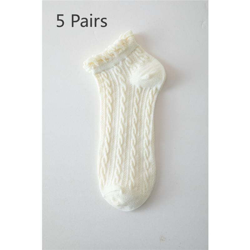 5 Pairs  Lace Socks Female Short Socks Shallow Student Female Socks Low Curry Tide