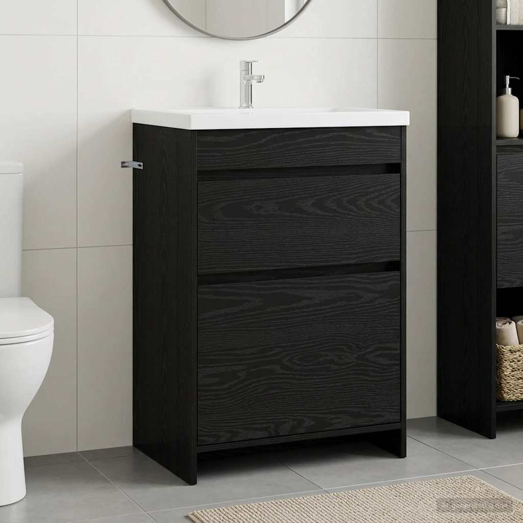 Bathroom Vanity Unit Black Oak 56 x 37.5 x 81 cm Particleboard