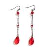 IngeSight.Z Gotische Rote Kristall Lange Quaste Anhängerohrringe für Damen Retro Schwarze Metallgliederkette Hängeohrringe Party Schmuck