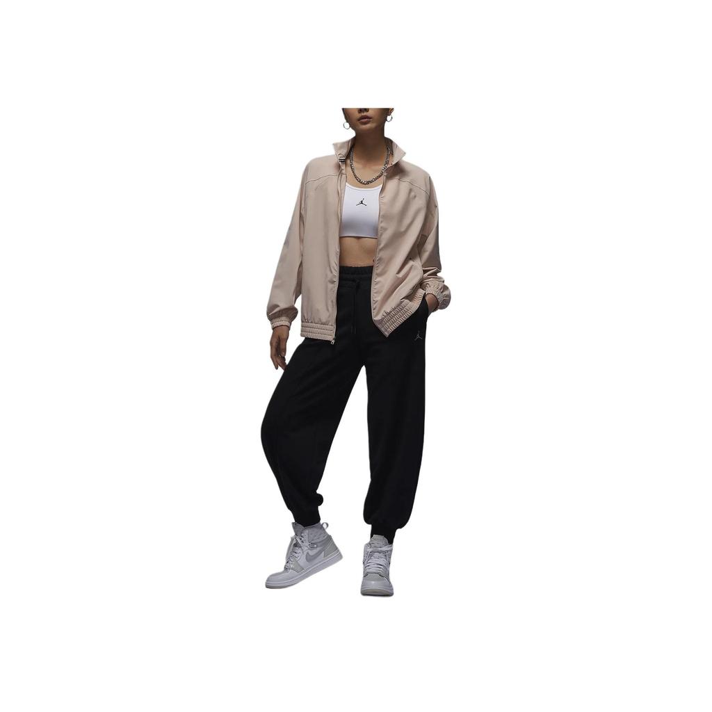 Jordan Solid Color Stand Collar Zipper Casual Jacket Women Jackets Beige FN5144-207