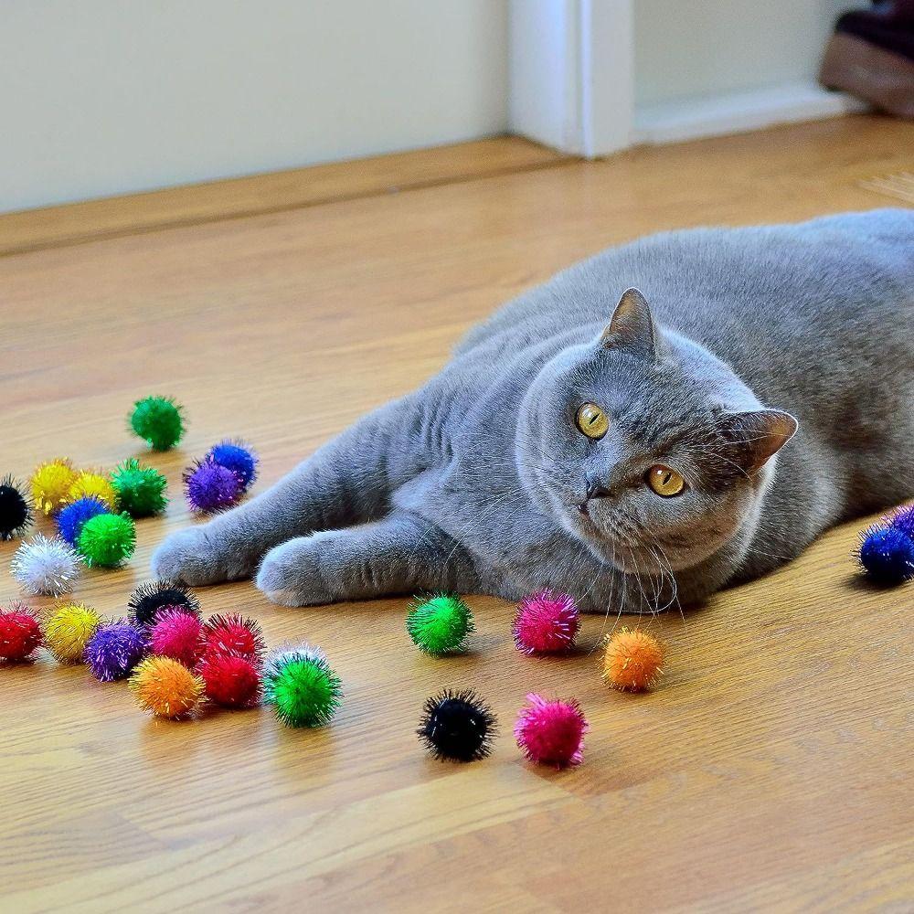 50pcs Interactive Glitter Balls Indoor Pom Pom Balls Pet Toys Cat Sparkle Balls Toy  Cat