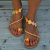 Letnie nowe słodkie bohemskie płaskie buty plażowe w dużym rozmiarze damskie sandały damskie z kwiatami i koralikami