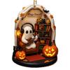 Cute Reading Ghost Halloween Ghost Ornaments 2D Flat Acrylic Pendant Halloween Hanging Home Decor