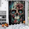 Halloween Theme Flower Skull Pattern Bathing Curtain Bathroom Shower Curtain Waterproof With 12 Hooks Home Deco Free Ship