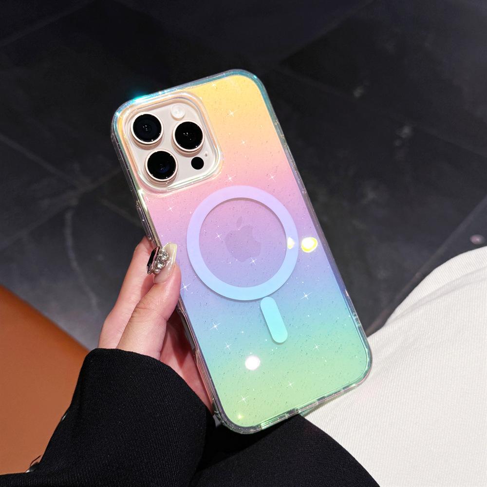 Color-plated diamond pattern is suitable for Apple 17Pro mobile phone case 17 transparent glitter iphone17Promax magnetic case