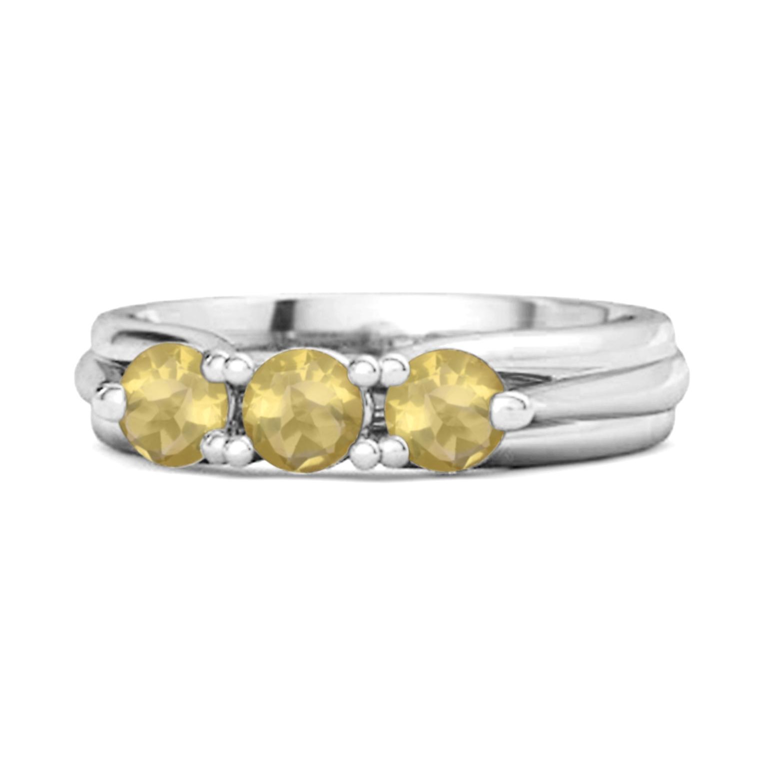 Lemon Quartz Three Stone Ring - 925 Sterling Silver 8