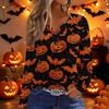 Damen Halloween Bedrucktes V-Ausschnitt Langarm T-Shirt, Knopfleiste Lässiges Oberteil für Damen
