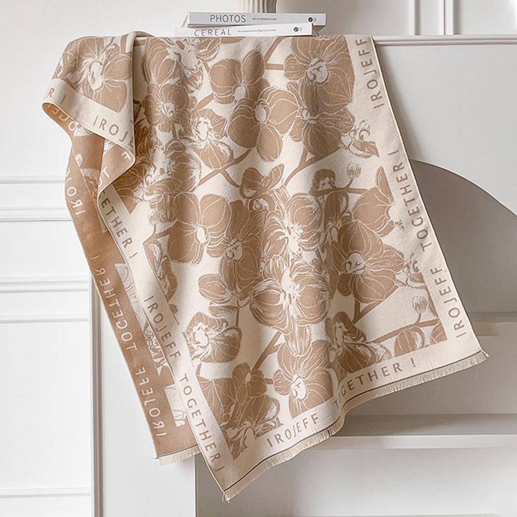 Light Luxury Alphabet Flower Scarf Women'S Autumn And Winter Air-Conditioned Room With Shawl Double-Sided Imitation Cashmere Warm Scarf
