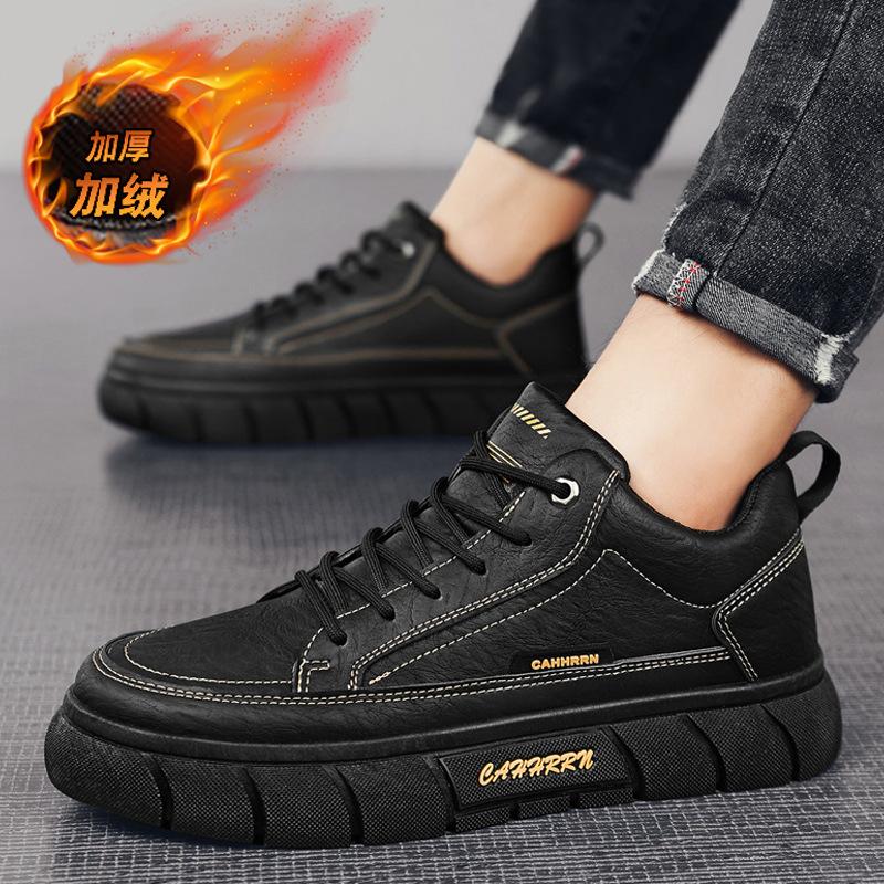 Thick-soled heightening board shoes men's winter new student retro trend fleece thickened flat-bottomed casual sports men's shoes