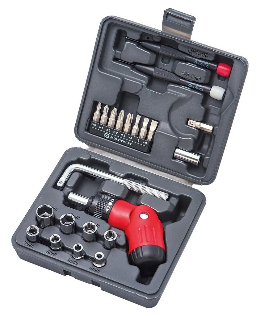 KAKURI Ratchet Screwdriver 22 with Storage for and Home and CT-23 Set, Pieces, Case, 145x130x55mm, Compact, DIY, Office, Use, Maintenance, Repairs,