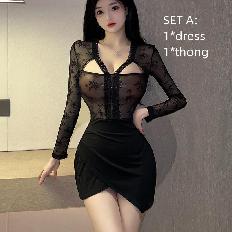 Sexy Office Lady Cosplay Costumes Women Sexy Lingerie Stewardess Outfit Secretary Bra Open Uniform See-through Club Wear Dress