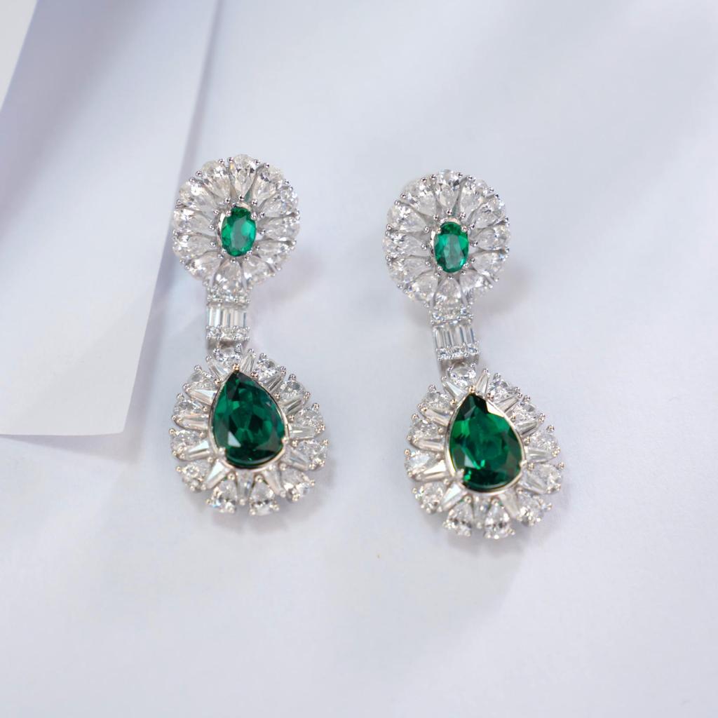 Elegant Oval Water Drop Emerald Earrings in 925 Sterling Silver