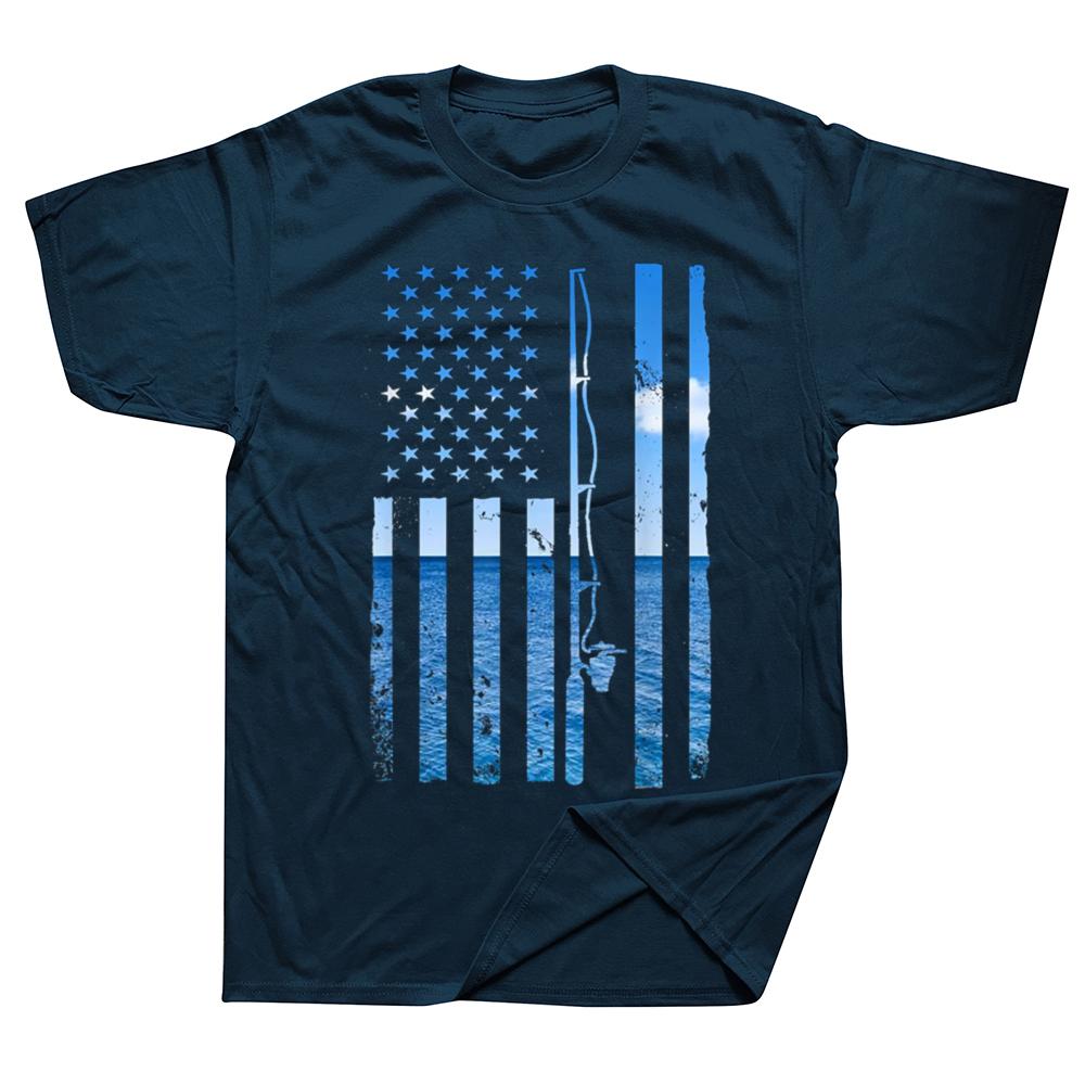 Funny American Flag Fish Fisher Fisherman Graphic Tshirt Fashion Casual Oversized Fishing Lover Tshirts Mens Cotton T Shirt