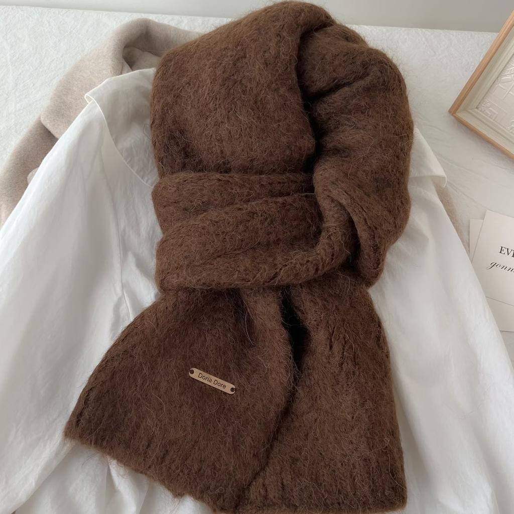 Autumn and Winter New Scarf Female Alpaca Hair Blended Korean Version Trendy Student High-end Knitted Solid Color Acrylic Warm Scarf