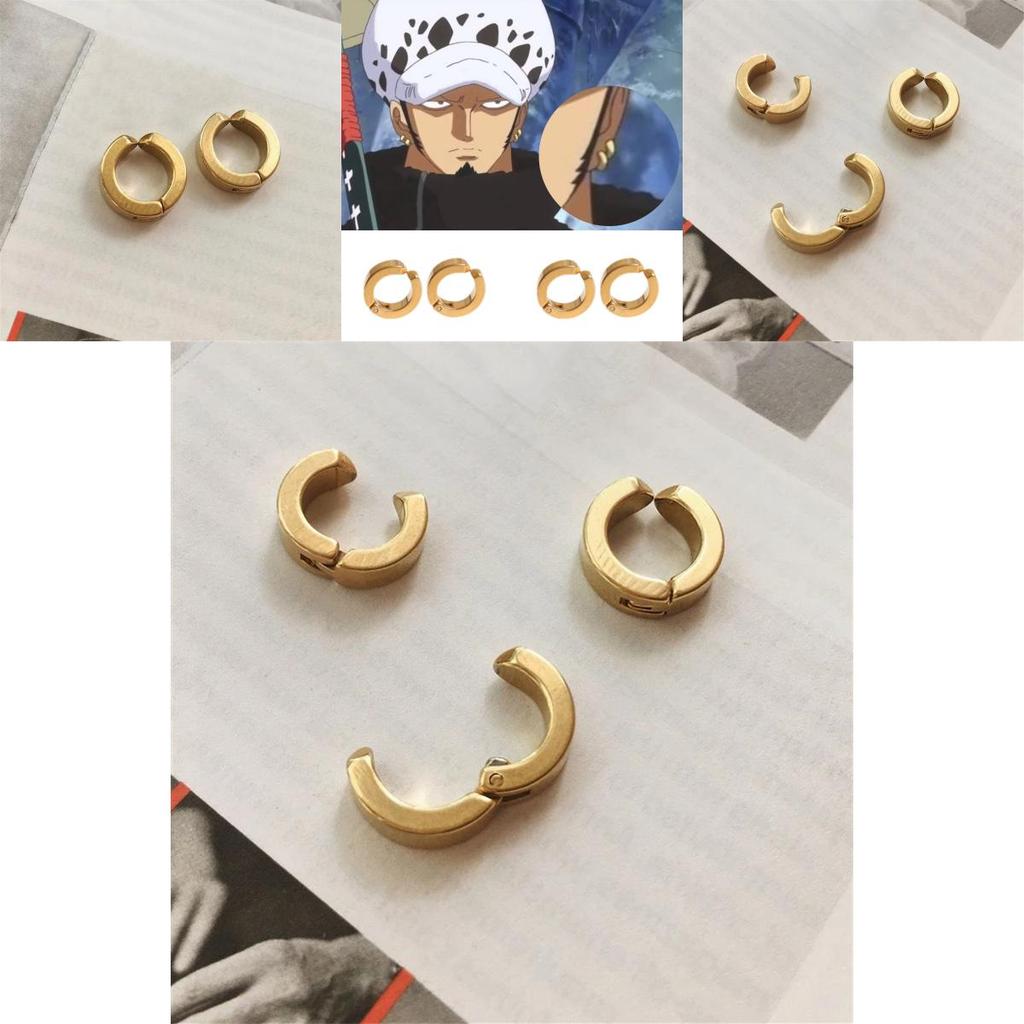 One Piece Inspired Circle Clip-on Earrings For Non-pierced Ears In Titanium Steel Hip Hop Style