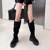 Women's Thick Heels Knee High Boots Khaki Flock Slip on Western Boots Woman Spring Autumn Soft Leather Short Botas Mujer