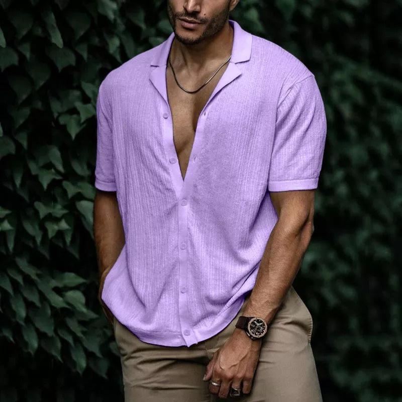 Men's Casual Short Sleeve Shirt Button Down Lightweight Breathable Textured Fabric Relaxed Fit Summer Shirt
